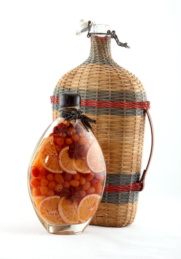 Bottled Fruits and Wine Bottle Stock Image Image of spicy, salad