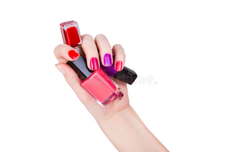 Bottles of colored nail polish royalty free stock photography