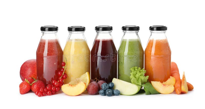 Bright Juice From Different Fruits In Glass Jars In A Cafe Stock Photo,  Picture and Royalty Free Image. Image 84190353.