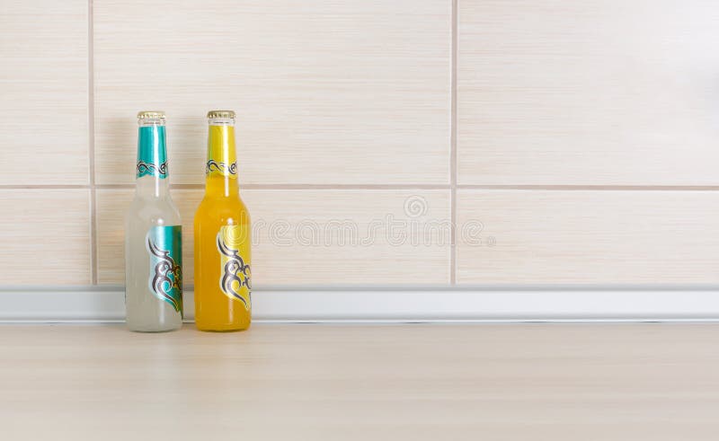 Bottles Of Drink On Kitchen Countertop Stock Photo Image Of