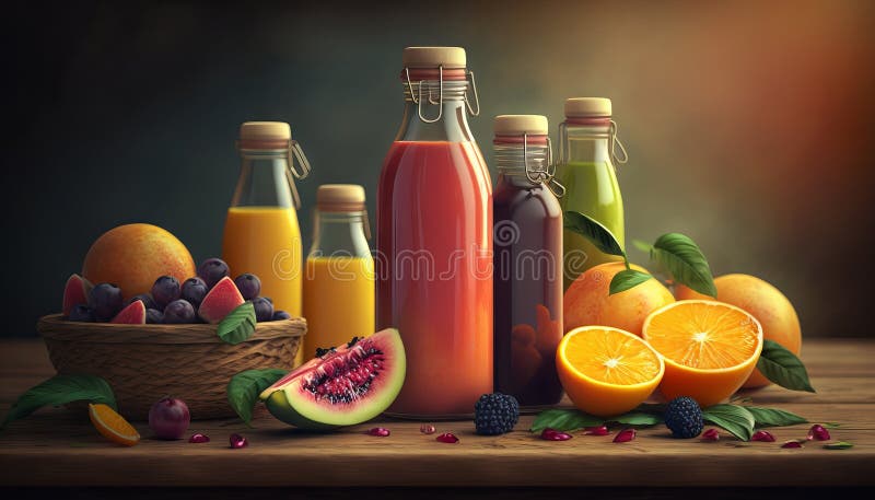 https://thumbs.dreamstime.com/b/bottles-fruit-juice-smoothie-fresh-fruits-wooden-table-generative-ai-270335119.jpg