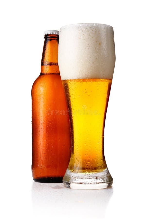 Bottles and Full Glass of Beer Isolated on White Stock Image Image of