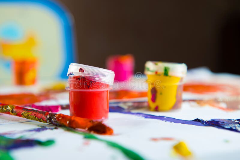 Bottles of gouache paints