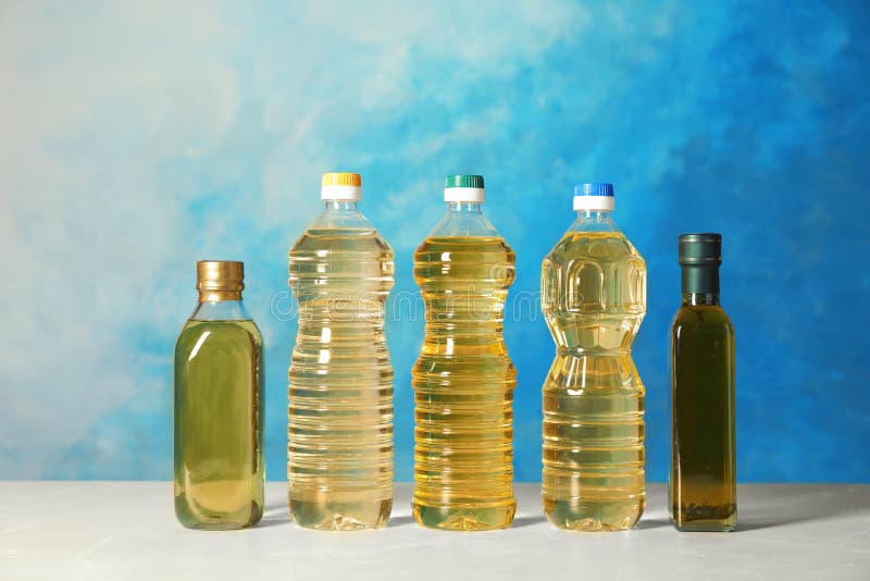 Bottles of oils on table royalty free stock image Bottles of oils on table royalty free stock image