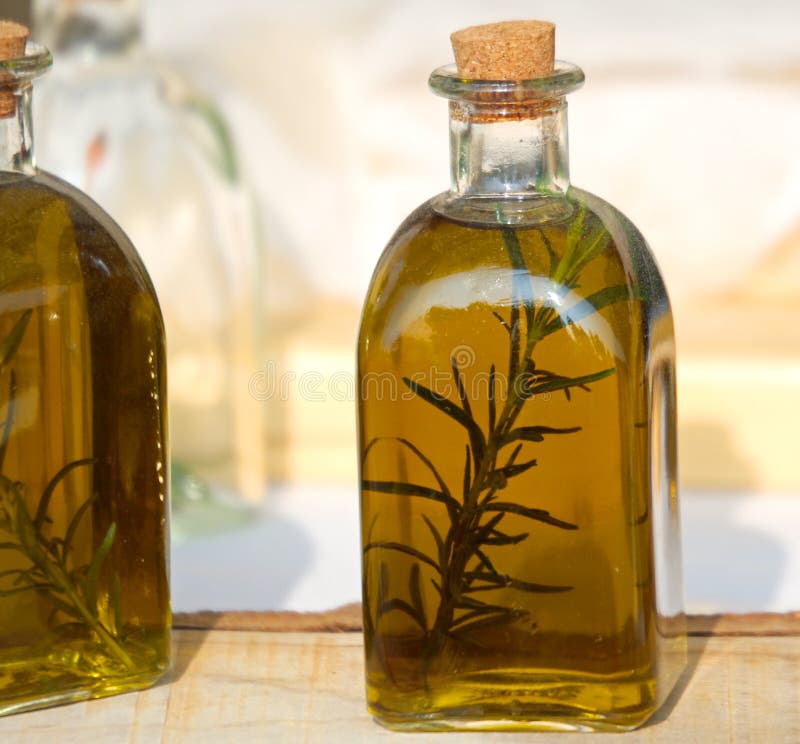 Bottles of Olive Oil Flavoured with Wild Rosemary Stock Photo Image