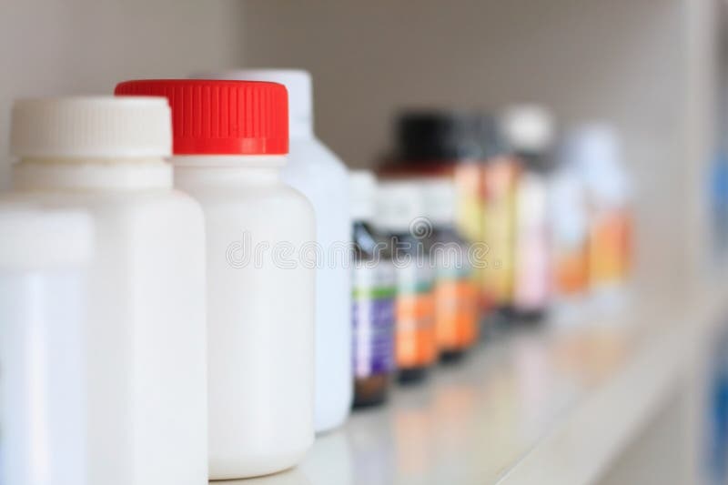 Bottles on Pharmacy Store Shelf Stock Photo Image of shelf, bottle