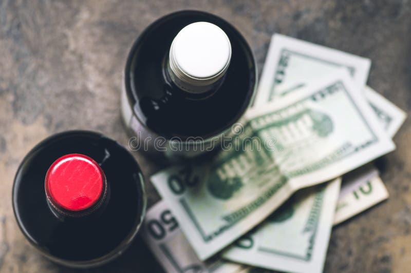 Bottles of Wine and Dollars Top View Stock Image Image of cash