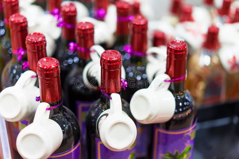 Bottles of Wine are Lined Up in Alcohol Shops. Stock Image Image of