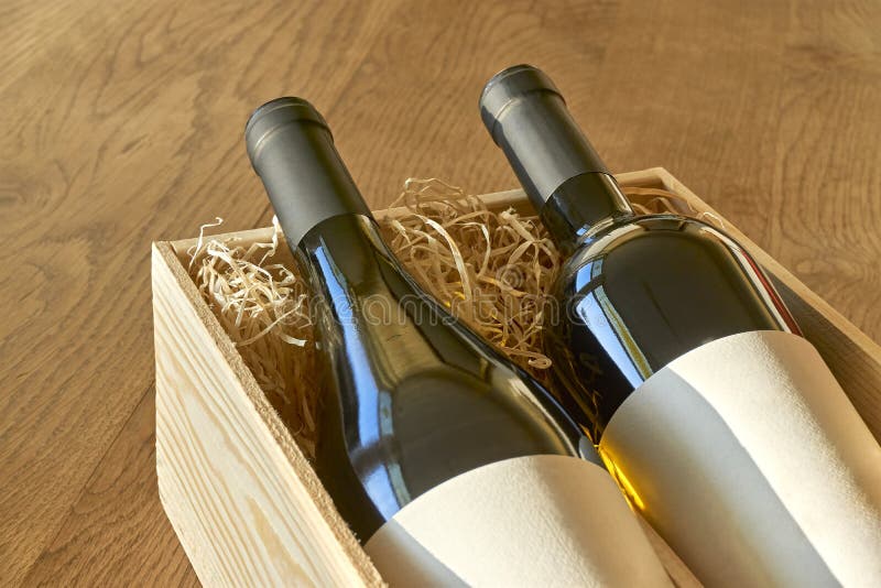 Download Bottles Of Wine In Wooden Gift Box With Copy Space Stock ...
