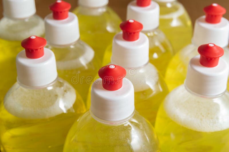 Bottles of Yellow Detergent Stock Image Image of work, cleaning 245274705