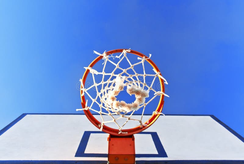 Bottom View of a Basketball Hoop in the Street Stock Photo Image of