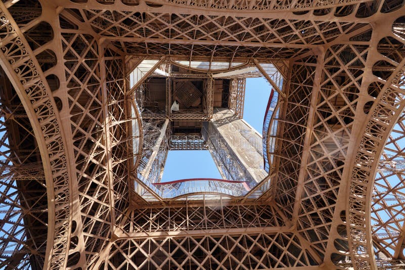 Bottom view of the eiffel tower royalty free stock photo