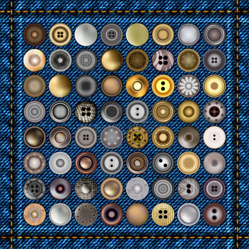 Bottoni dei jeans del metallo Gli accessori realistici Metal i ribattini rotondi dei jeans sopra il fondo del denim Illustrazione royalty illustrazione gratis Bottoni dei jeans del metallo Gli accessori realistici Metal i ribattini rotondi dei jeans sopra il fondo del denim Illustrazione royalty illustrazione gratis