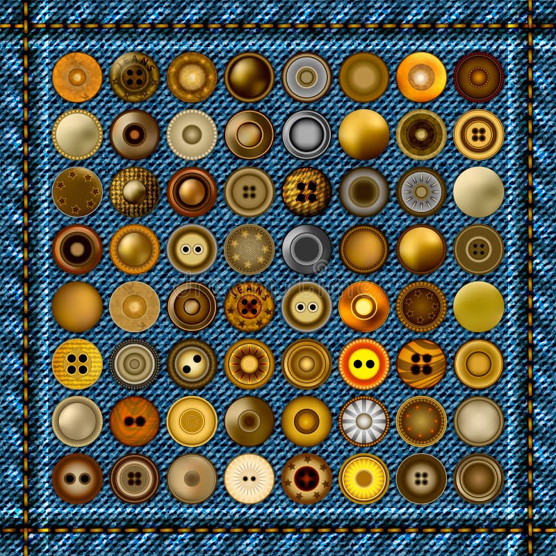 Bottoni dei jeans del metallo Gli accessori realistici Metal i ribattini rotondi dei jeans sopra il fondo del denim Illustrazione royalty illustrazione gratis Bottoni dei jeans del metallo Gli accessori realistici Metal i ribattini rotondi dei jeans sopra il fondo del denim Illustrazione royalty illustrazione gratis