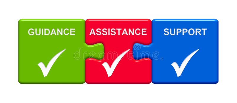 3 bottoni di puzzle che mostrano il supporto di assistenza di orientamento