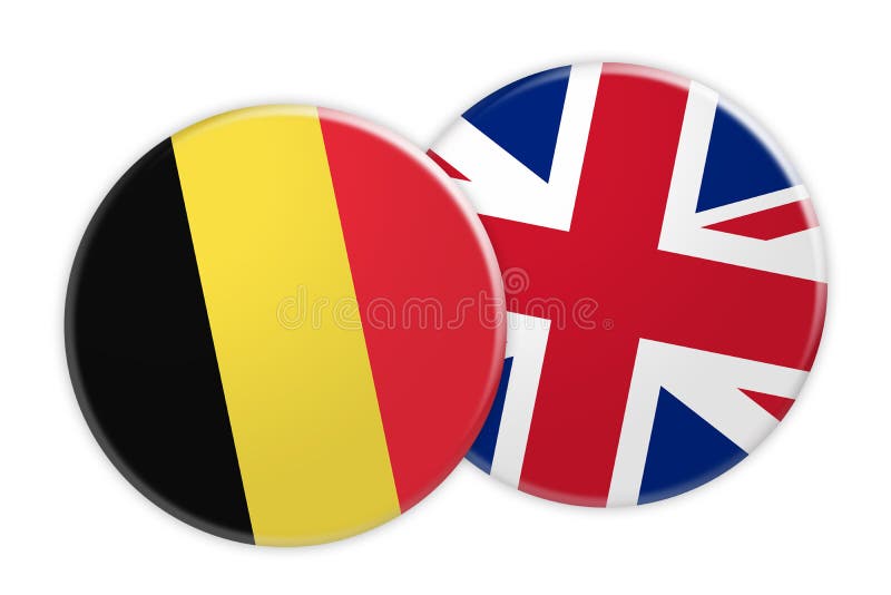 Botão da bandeira de Bélgica no botão da bandeira do Reino Unido, ilustração 3d no fundo branco ilustração do vetor Botão da bandeira de Bélgica no botão da bandeira do Reino Unido, ilustração 3d no fundo branco ilustração do vetor
