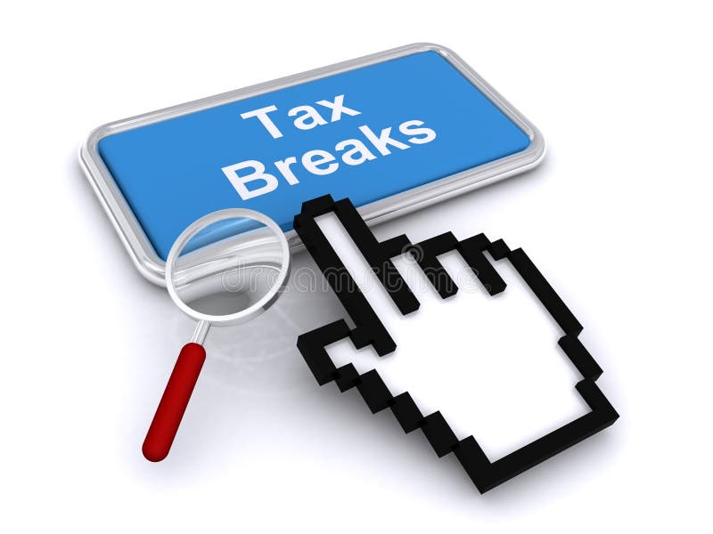 An illustration of a button with the label Tax Breaks with a finger cursor clicking on it. An illustration of a button with the label Tax Breaks with a finger cursor clicking on it.