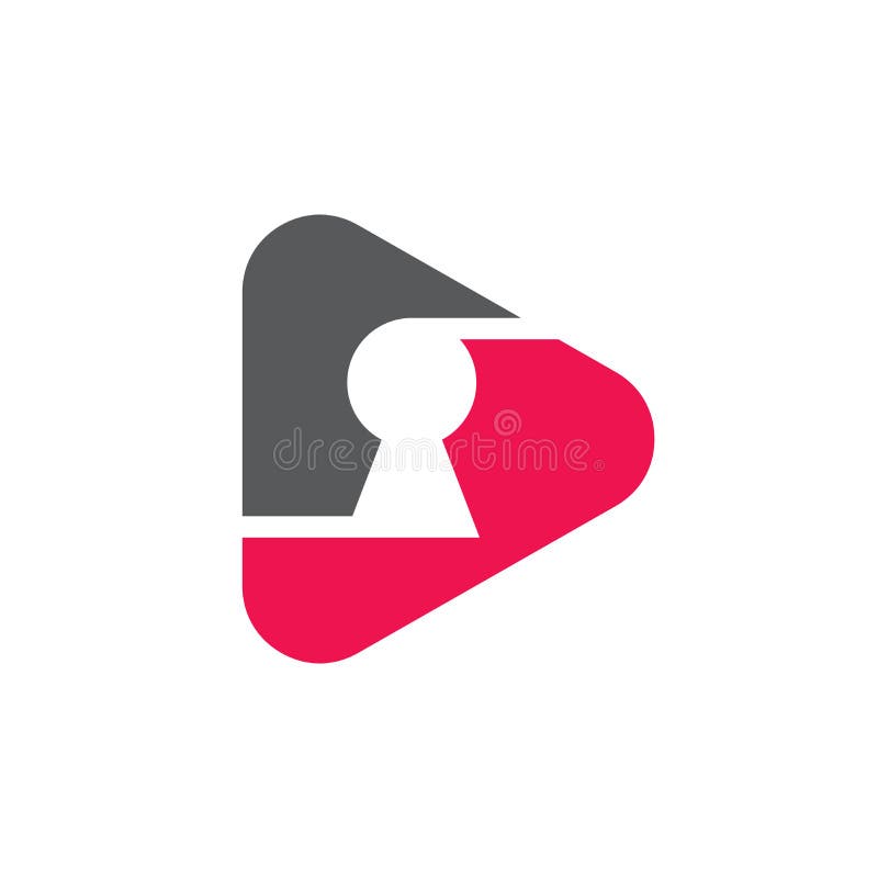 Botão de reprodução e ícone do logotipo do keyhole modelo de bloqueio de vídeo de modelo ilustração stock