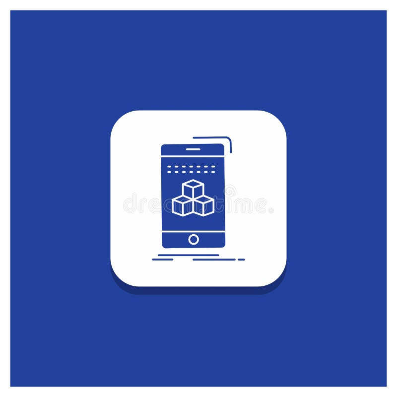 Botão redondo azul para a caixa, 3d, cubo, smartphone, ícone do Glyph do produto ilustração do vetor Botão redondo azul para a caixa, 3d, cubo, smartphone, ícone do Glyph do produto ilustração do vetor