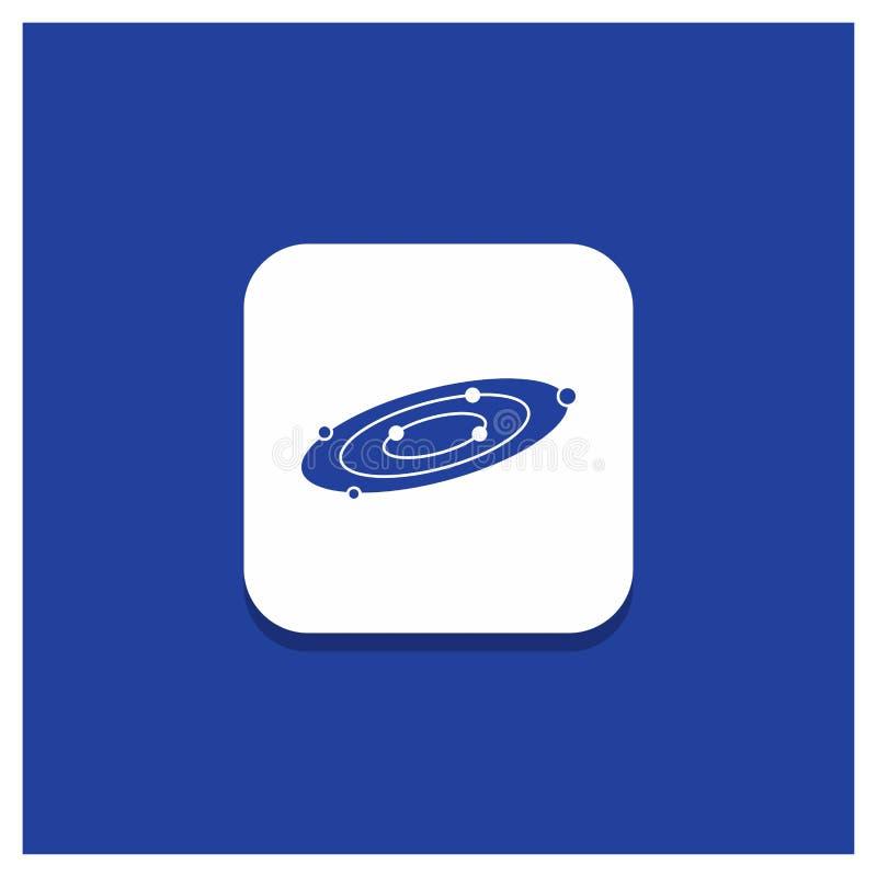 Botão redondo azul para a galáxia, astronomia, planetas, sistema, ícone do Glyph do universo ilustração stock Botão redondo azul para a galáxia, astronomia, planetas, sistema, ícone do Glyph do universo ilustração stock