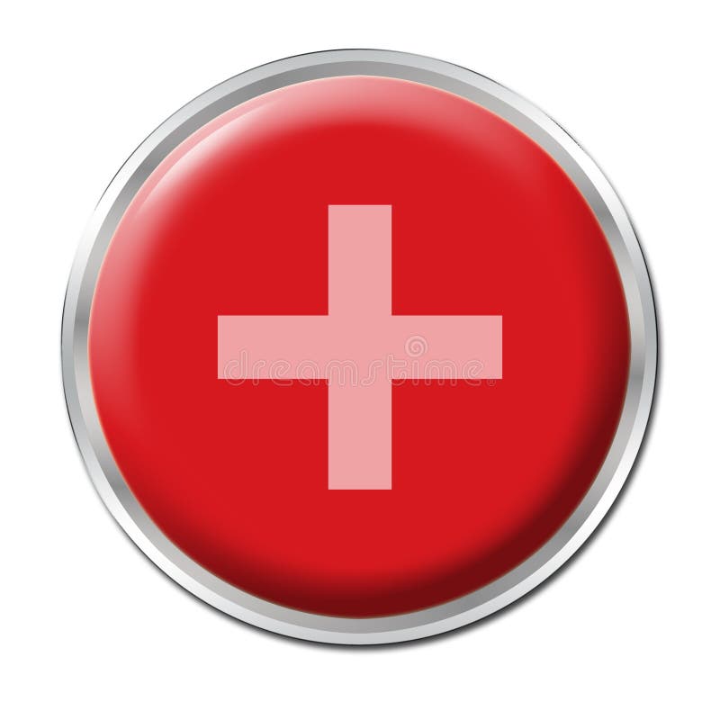 A round red button with a symbol plus. A round red button with a symbol plus