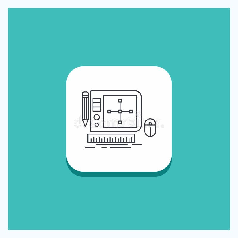 Botón redondo para el diseño, gráfico, herramienta, software, línea fondo del diseño de web de la turquesa del icono ilustración del vector Botón redondo para el diseño, gráfico, herramienta, software, línea fondo del diseño de web de la turquesa del icono ilustración del vector