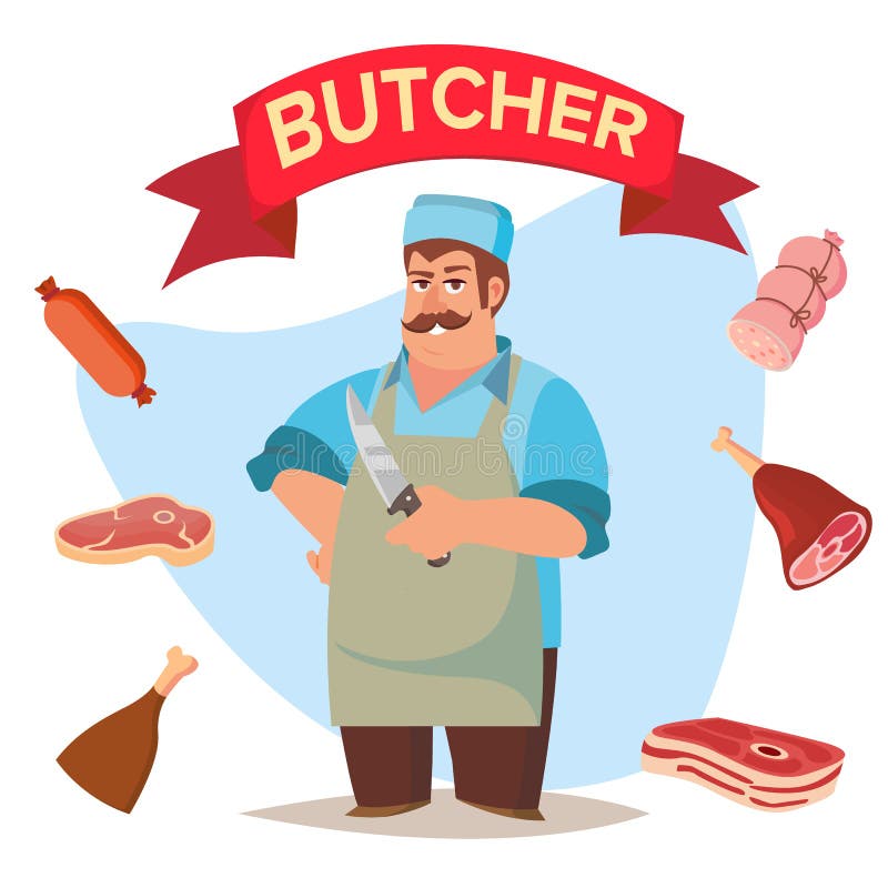 Boucher Professionnel Vector Boucher Classique Man with Knife Illustration de Vecteur