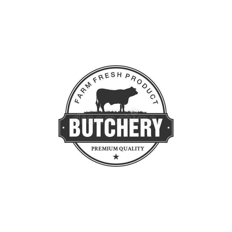 Boucherie de logo de vintage avec la photo de la vache Gravure du label avec le texte témoin Illustration de vecteur illustration stock Boucherie de logo de vintage avec la photo de la vache Gravure du label avec le texte témoin Illustration de vecteur illustration stock