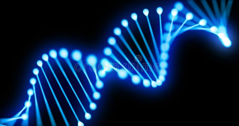 boucle 3D spirale du gène de l'hélice de l'ADN, cellule moléculaire du chromosome de la lumière bleue sur fond noir molécule d'AD