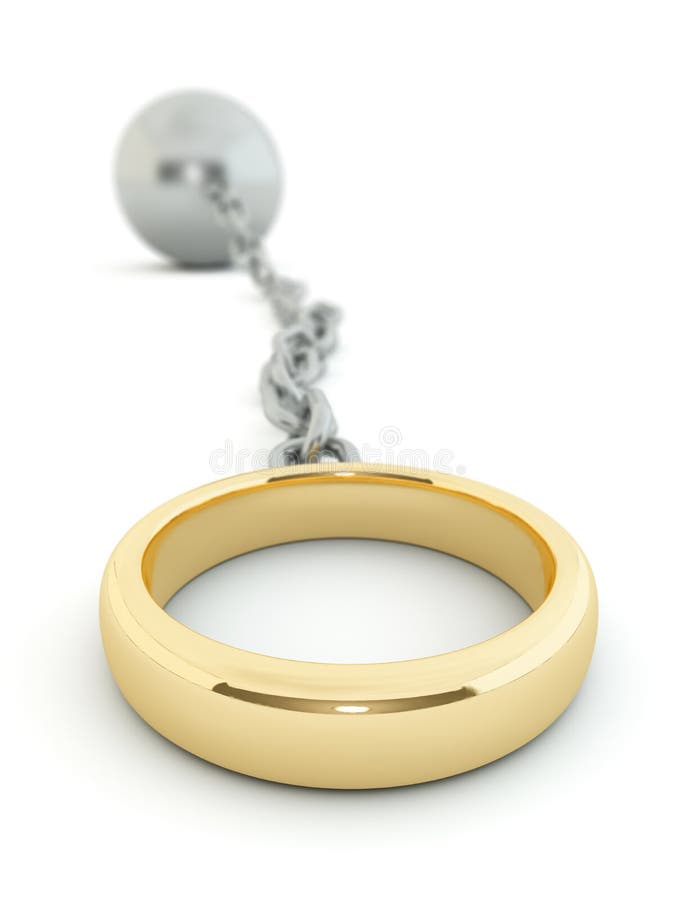 High quality 3D render of a wedding ring chained to a heavy ball. High quality 3D render of a wedding ring chained to a heavy ball