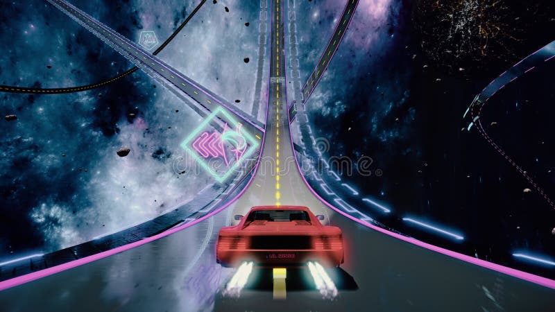 Boucle sans couture de conduite rétro futuriste de l'espace 80s. Route stylisée dans le style dépassé illustration stock