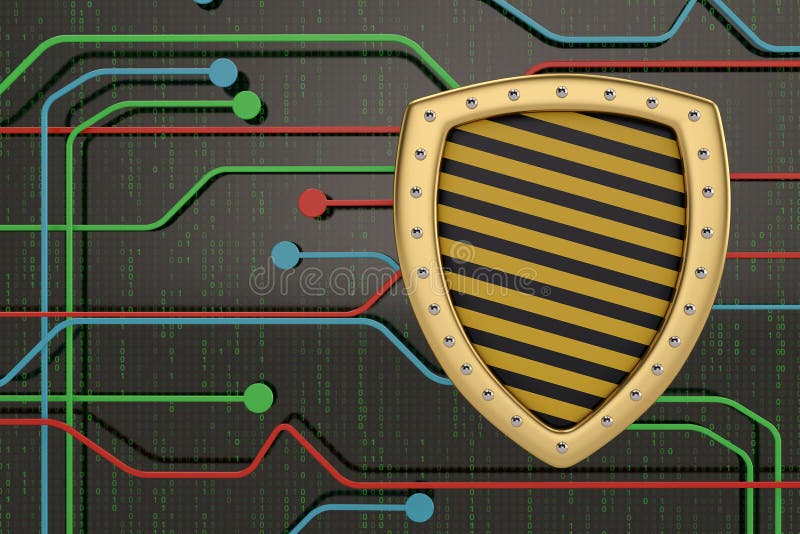 Bouclier d'or de concept de sécurité d'Internet sur le fond numérique 3 illustration libre de droits Bouclier d'or de concept de sécurité d'Internet sur le fond numérique 3 illustration libre de droits