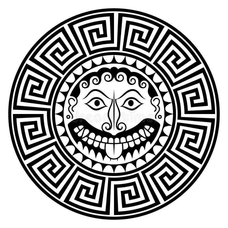 Bouclier Mythologie Grecque Bouclier De Grèce Antique Avec La Tête De Gorgon Medusa Illustration de