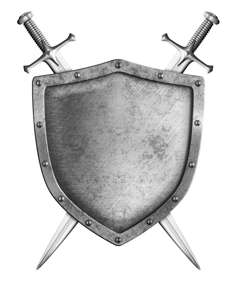 Bouclier médiéval avec deux épées d'isolement image stock Bouclier médiéval avec deux épées d'isolement image stock