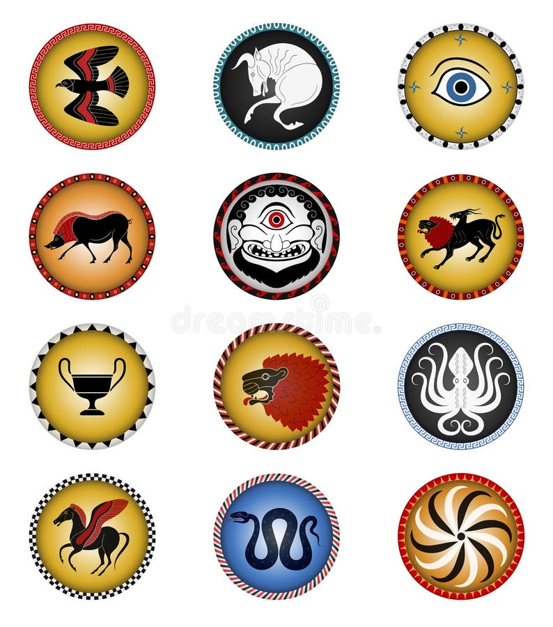 Bouclier Mythologie Grecque Boucliers du grec ancien illustration stock. Illustration du sparta