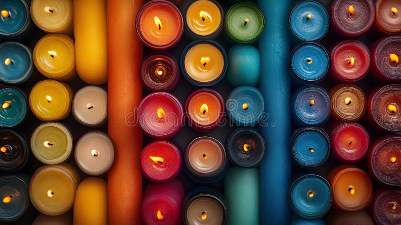 Bougies brûlantes arrangées avec cire colorée Créer un éclairage ambiant chaud illustration de vecteur