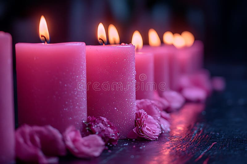 Bougies roses brûlées de rose pétales illustration libre de droits