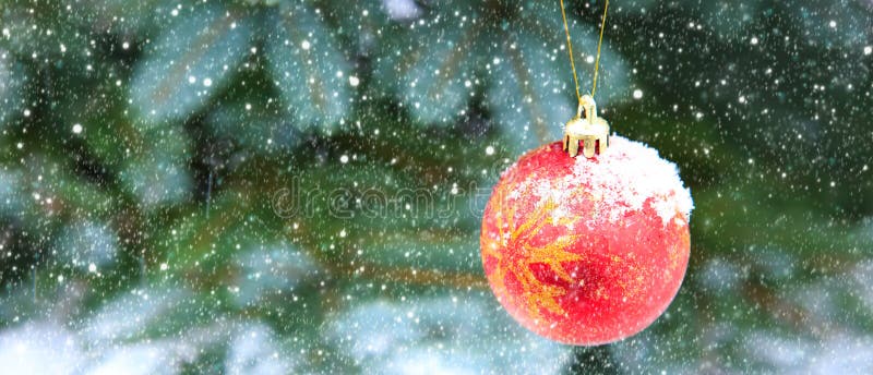 Boule de Noël accrochant sur une branche d'arbre de sapin Fond de Noël photos stock Boule de Noël accrochant sur une branche d'arbre de sapin Fond de Noël photos stock