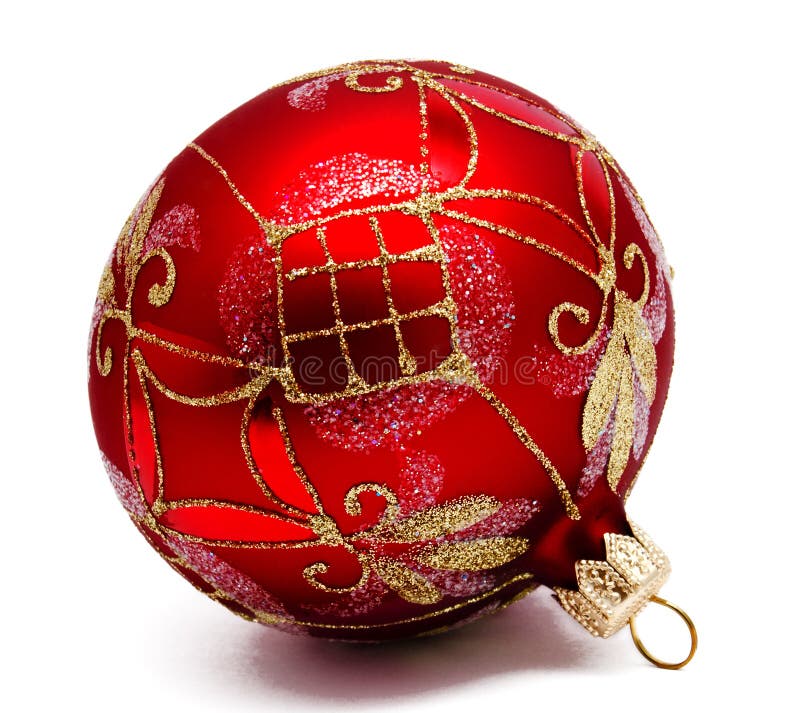 Boule Rouge De Noël Avec Le Ruban Sur Un Fond Blanc Image stock - Image 