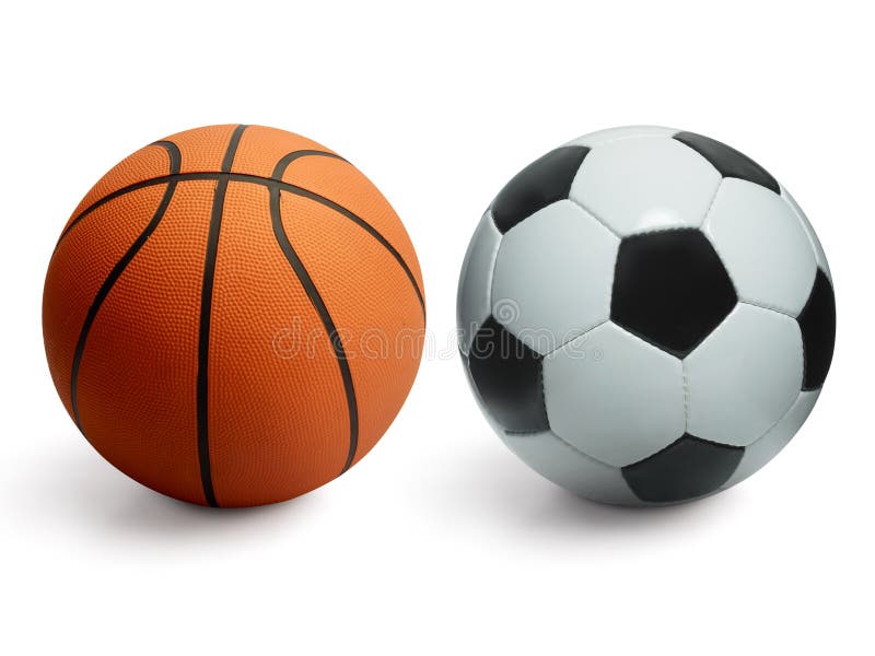 Boules de basket-ball et de football d'isolement sur le blanc image libre de droits Boules de basket-ball et de football d'isolement sur le blanc image libre de droits