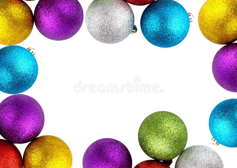 Boules de Noël au bord d'un fond blanc photo stock Boules de Noël au bord d'un fond blanc photo stock