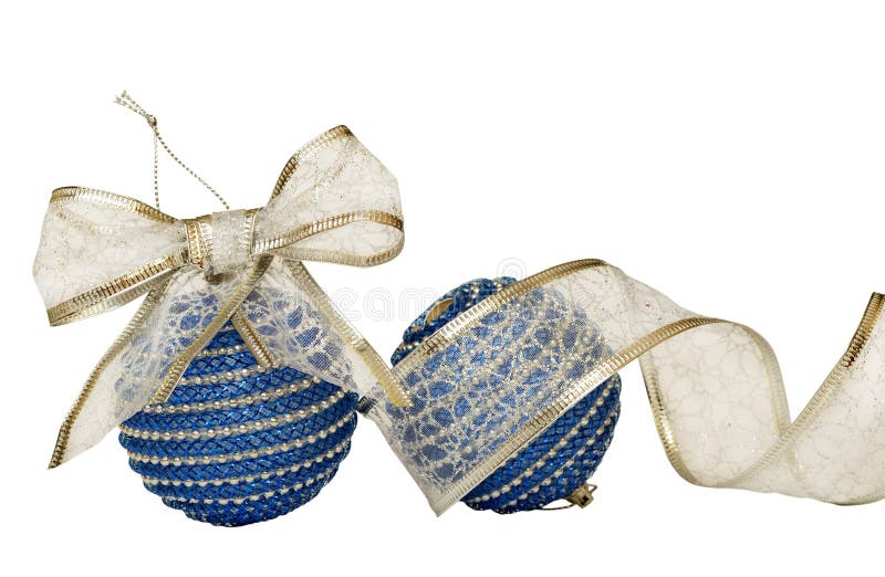 Boules de Noël et ruban bleus de scintillement photos libres de droits Boules de Noël et ruban bleus de scintillement photos libres de droits