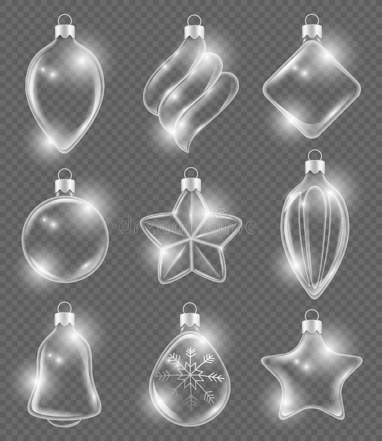 Boules réalistes de Noël Fond transparent d'images du vecteur 3d d'ornement de rubans de décoration de vacances en verre de jouet illustration libre de droits Boules réalistes de Noël Fond transparent d'images du vecteur 3d d'ornement de rubans de décoration de vacances en verre de jouet illustration libre de droits
