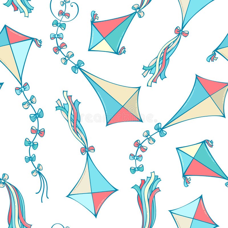 Vector Seamless Pattern Of Kites. Stock Vector Illustration of happy