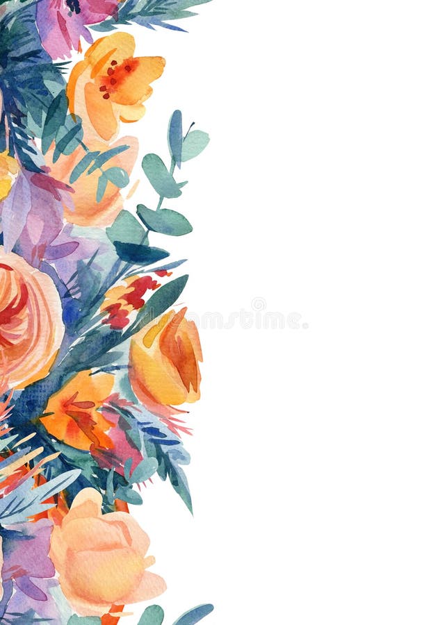 Bouquet of abstract flowers, greeting card, invitation, autumn composition, watercolor illustration