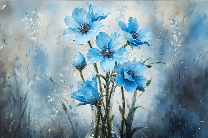 A bouquet of blue blossoming anemone flowers vector illustration