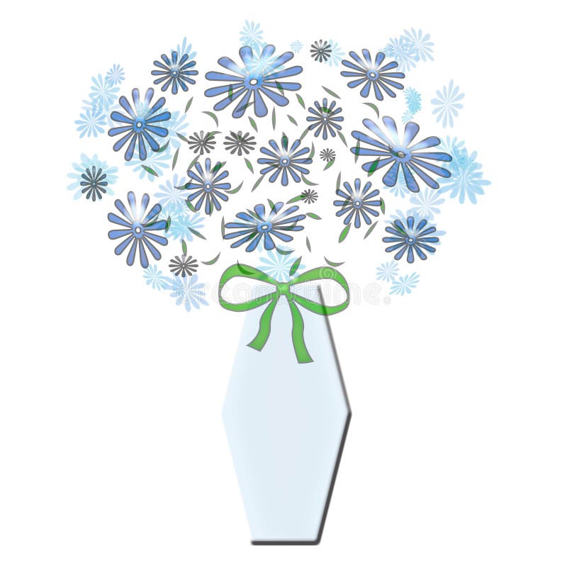 Bouquet in blue vase with bow