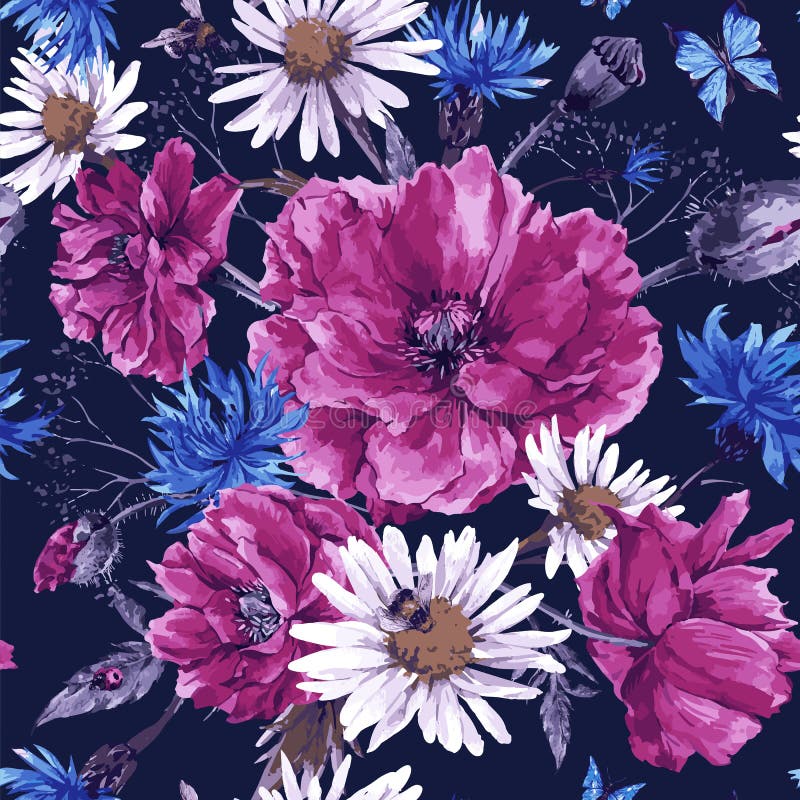 Bouquet d'aquarelle de vintage des wildflowers, minable illustration de vecteur Bouquet d'aquarelle de vintage des wildflowers, minable illustration de vecteur