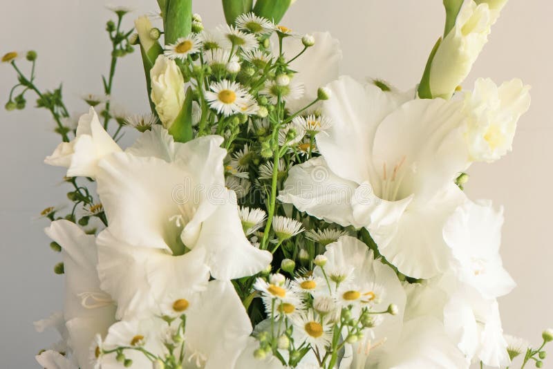 Bouquet De Gladíolos Brancos Flores Gladióbulas Delicadas De Brancura Feche  O Fundo Branco Foto de Stock - Imagem de frescor, casa: 159049156