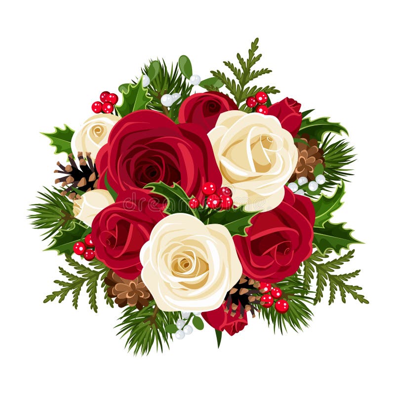Bouquet de Noël avec des roses. illustration de vecteur Bouquet de Noël avec des roses. illustration de vecteur